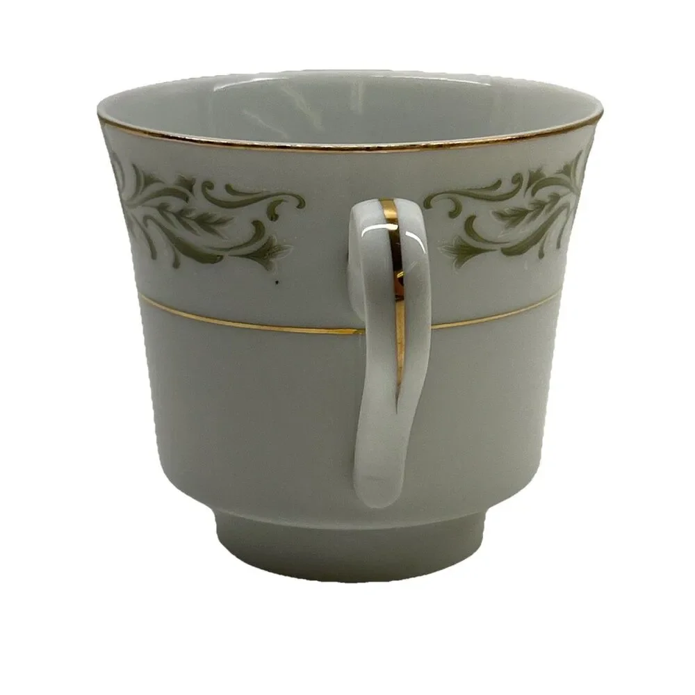 LOT OF 12 - Allegro Fine China Of Japan Green‎ White Gold Trim Tea Cups